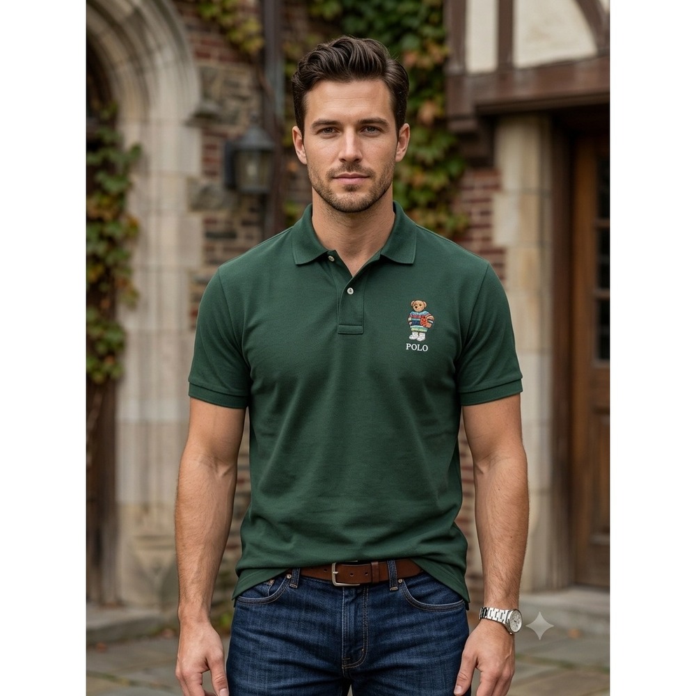 Polo Ralph Lauren Polo Bear Basketball Green Polo Shirt Mens XXL Custom Slim Fit